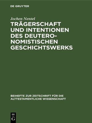 cover image of Trägerschaft und Intentionen des deuteronomistischen Geschichtswerks